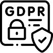 Icon of a web page with a shield and checkmark representing GDPR compliance and data protection.