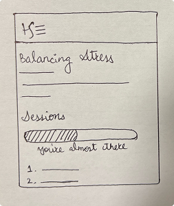 Handwritten progress tracker titled Balancing Stress with a sessions bar almost full and text saying you're almost there.