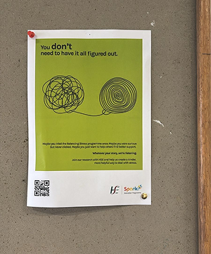 Poster with message: You don’t need to have it all figured out, showing a tangled line turning into a calm spiral.