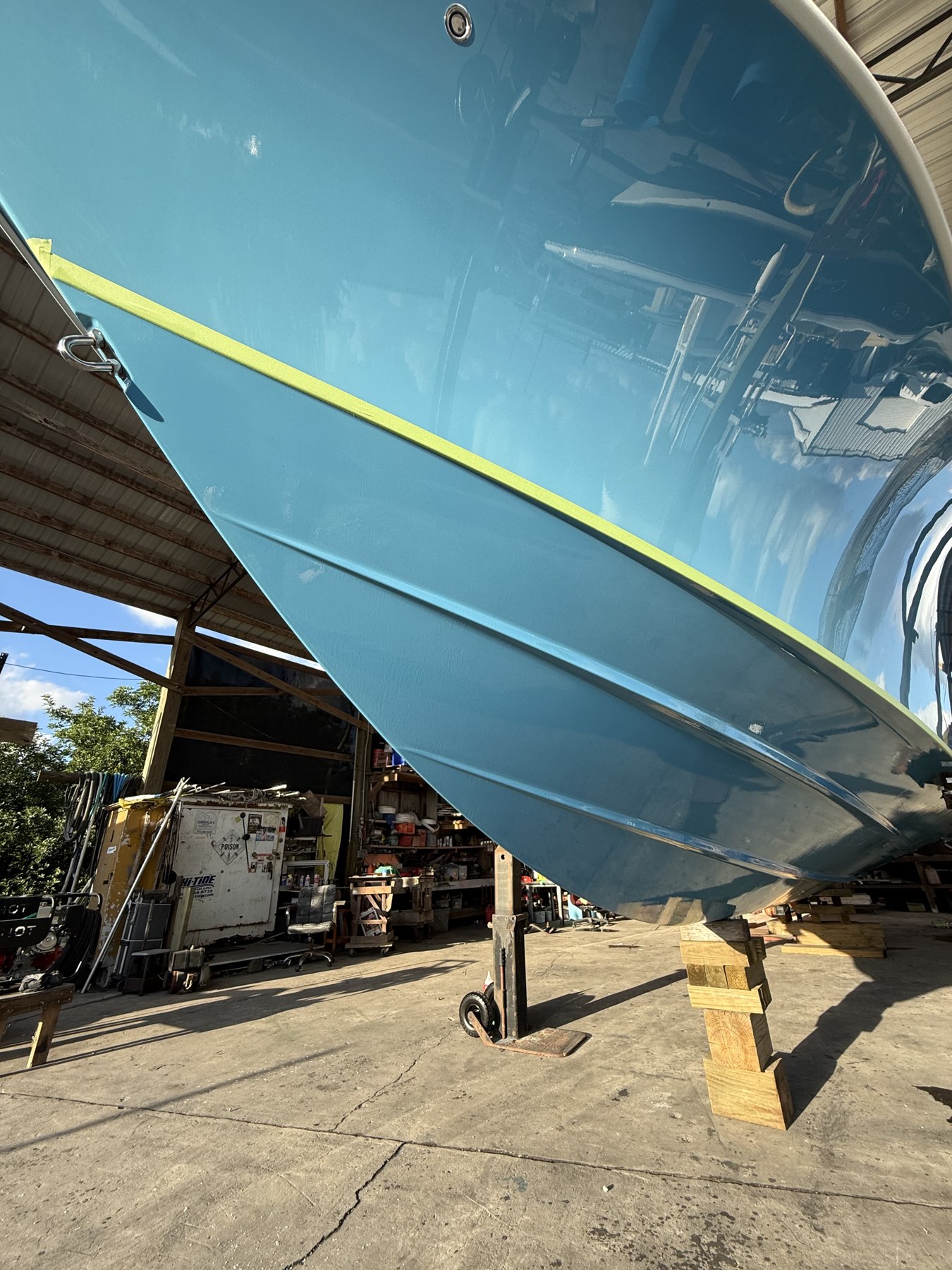 Blue hull and masked waterline detail