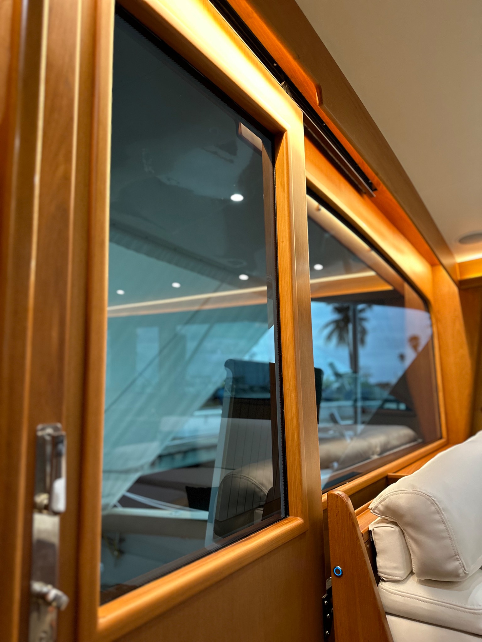 Marine window film on yacht cabin glazing
