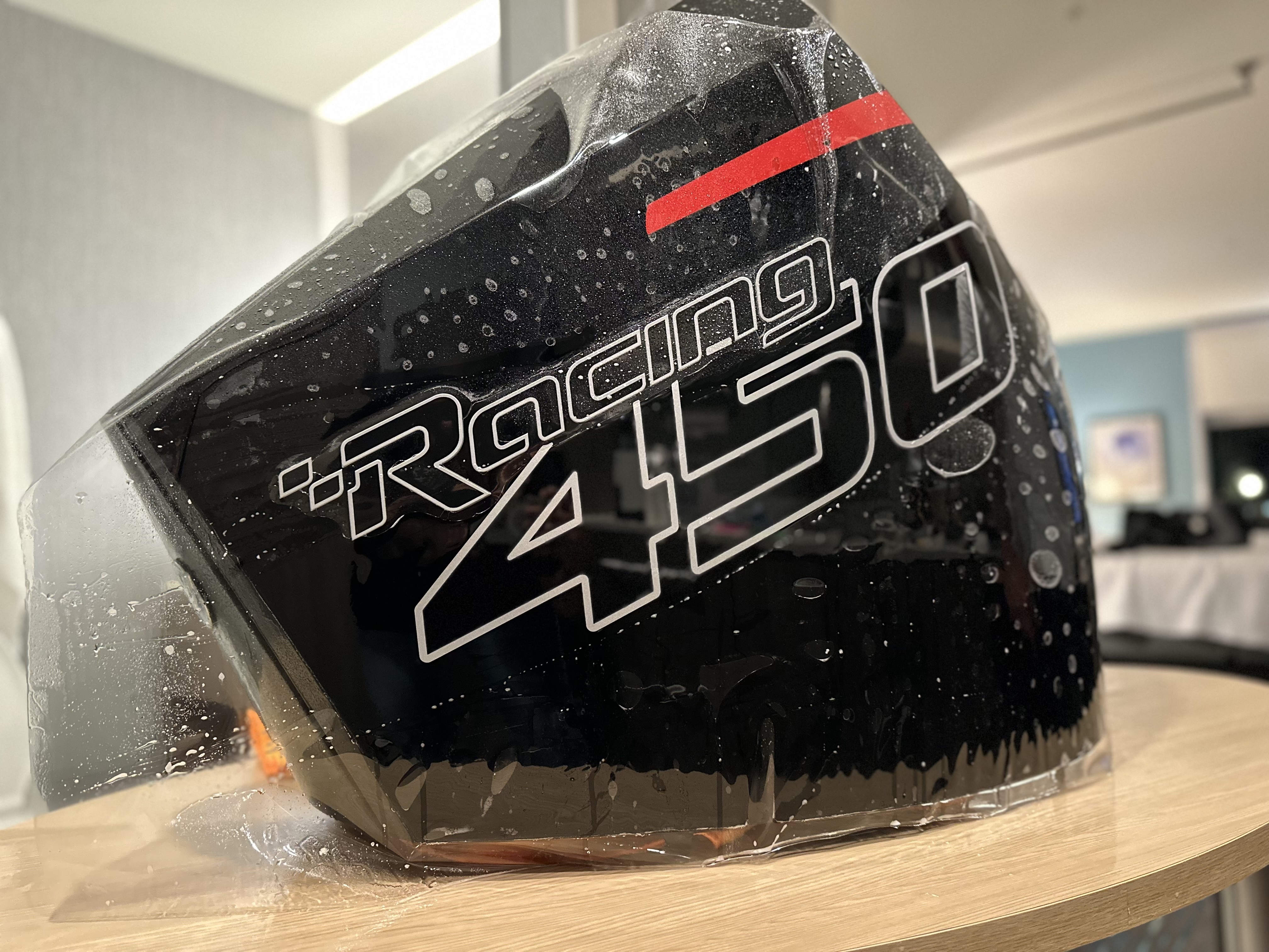 Mercury Racing 450 outboard with a glossy finish