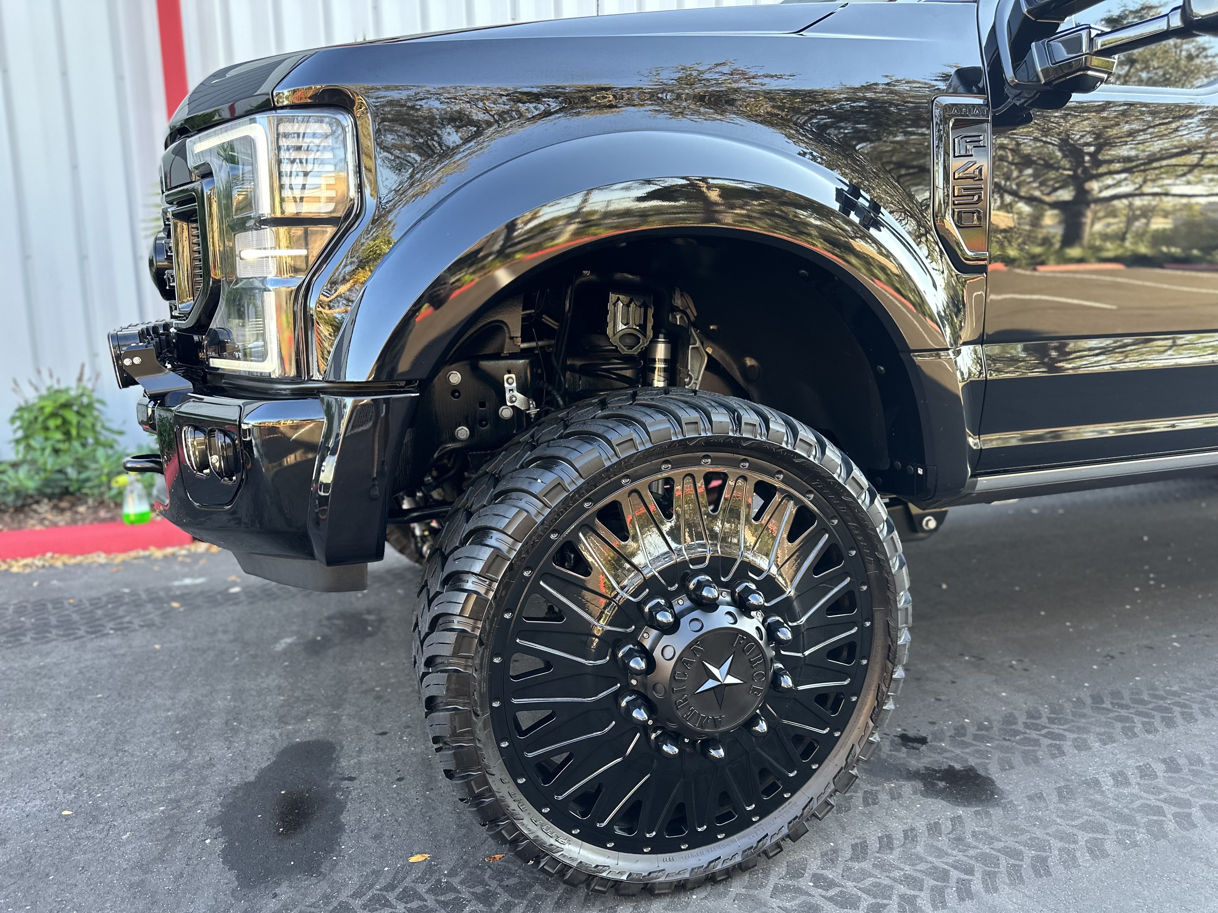 Polished chrome truck fender and detailed front wheel