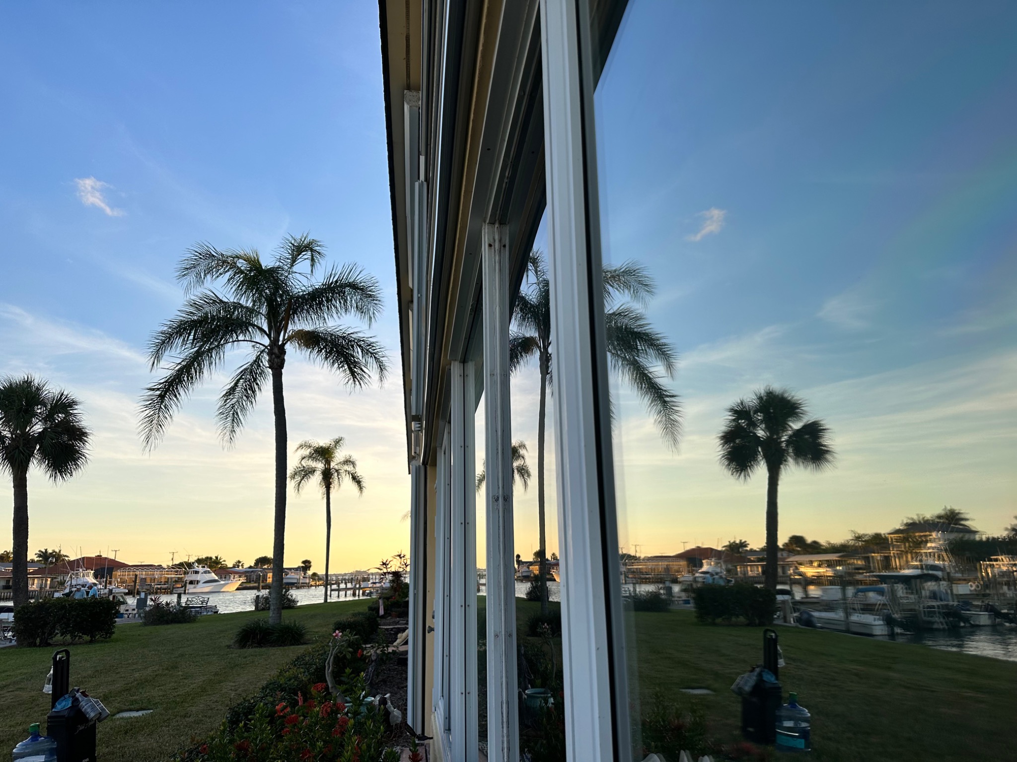 Window film and reflected waterfront views