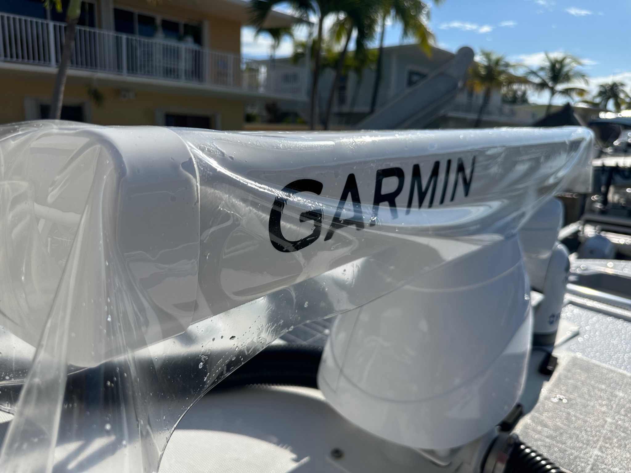 Garmin marine radar covered during preparation