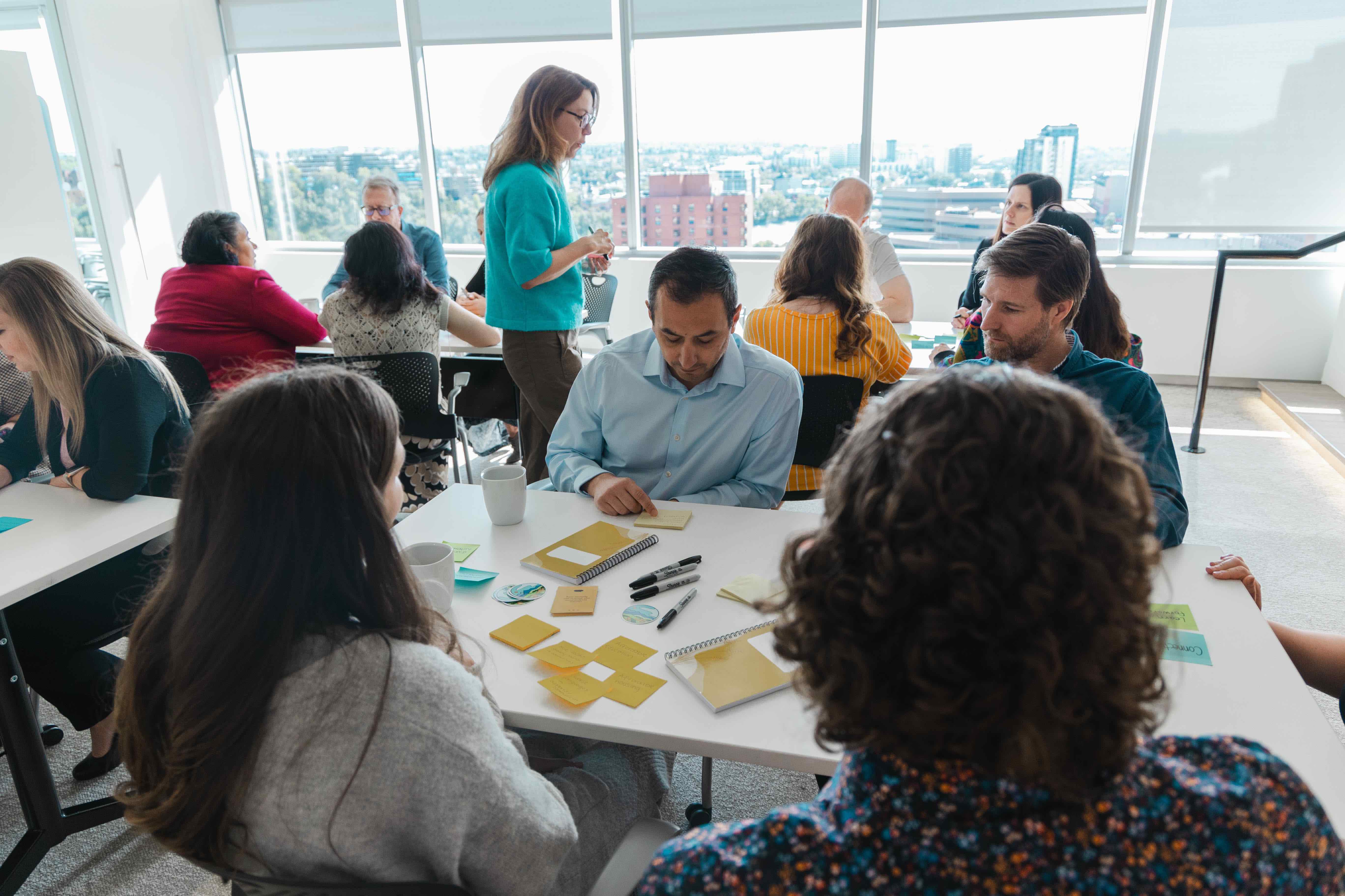 Groups of participants in a workshop.