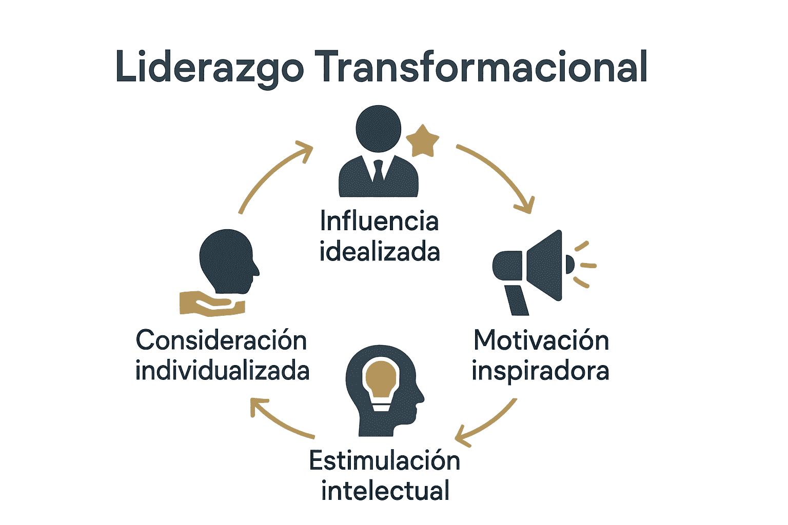 Infografía sobre dimensiones clave del liderazgo transformacional