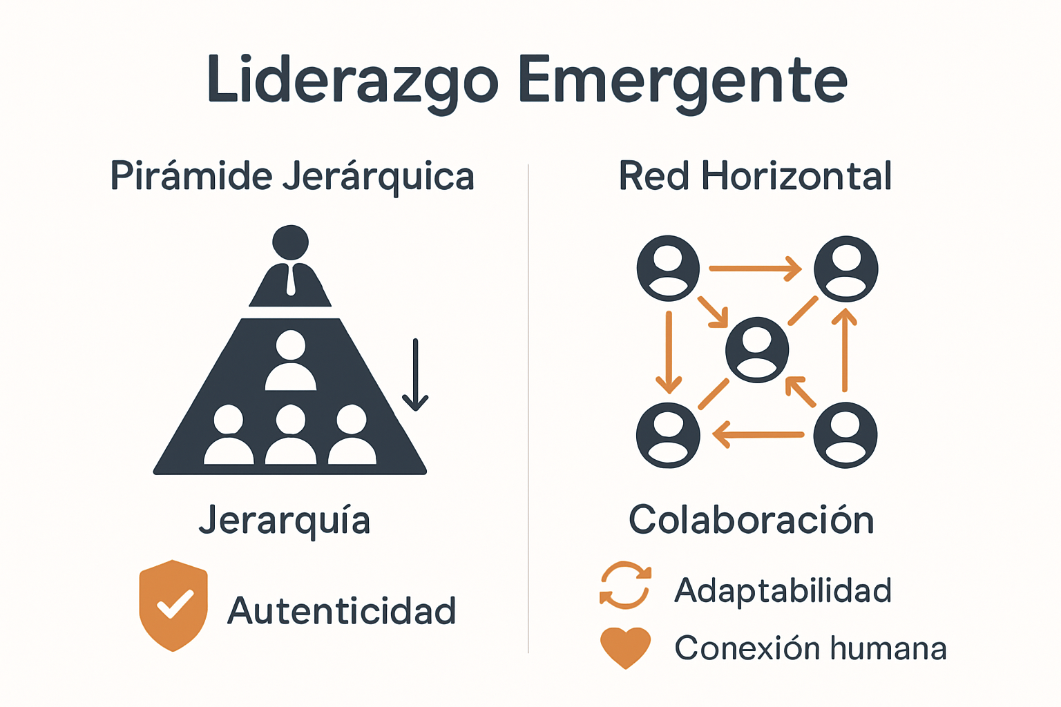 Comparación visual entre liderazgo jerárquico y emergente