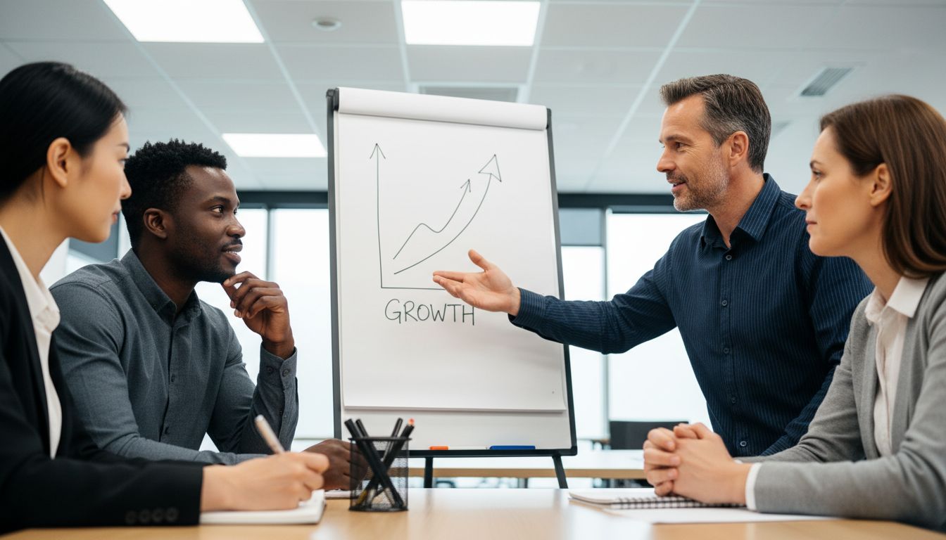 Mentor guiding team through leadership skills