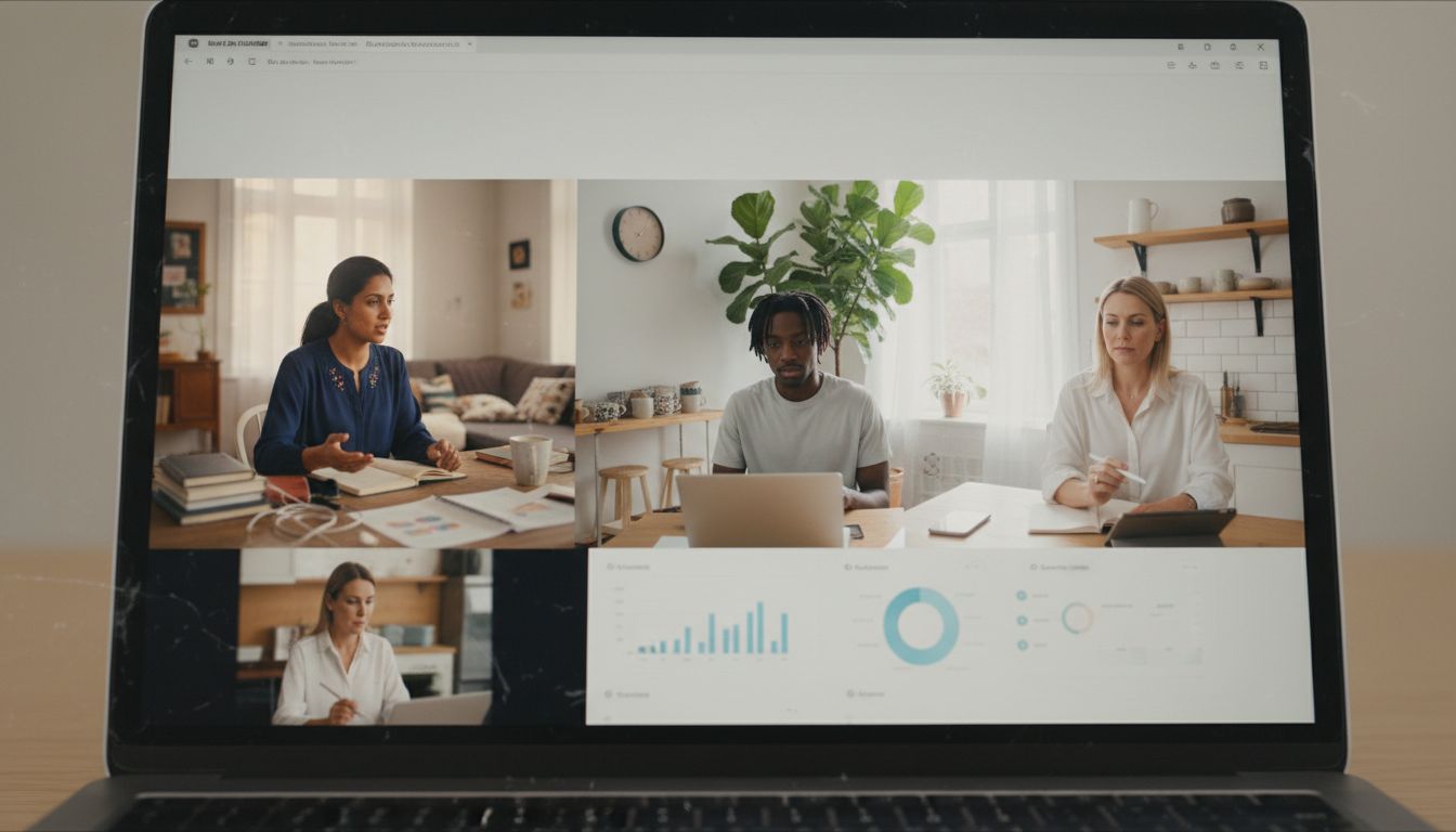 Remote employees in multi-location video meeting