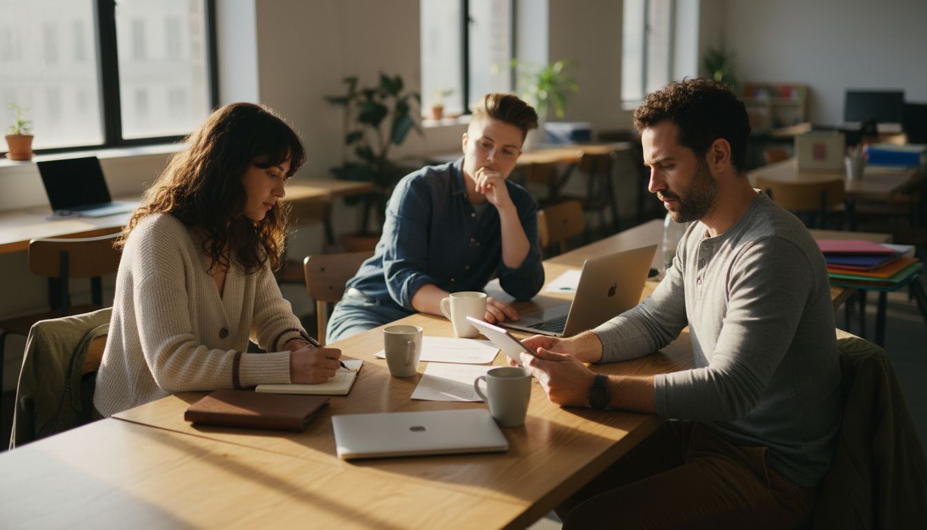 Grupo diverso colaborando en oficina luminosa