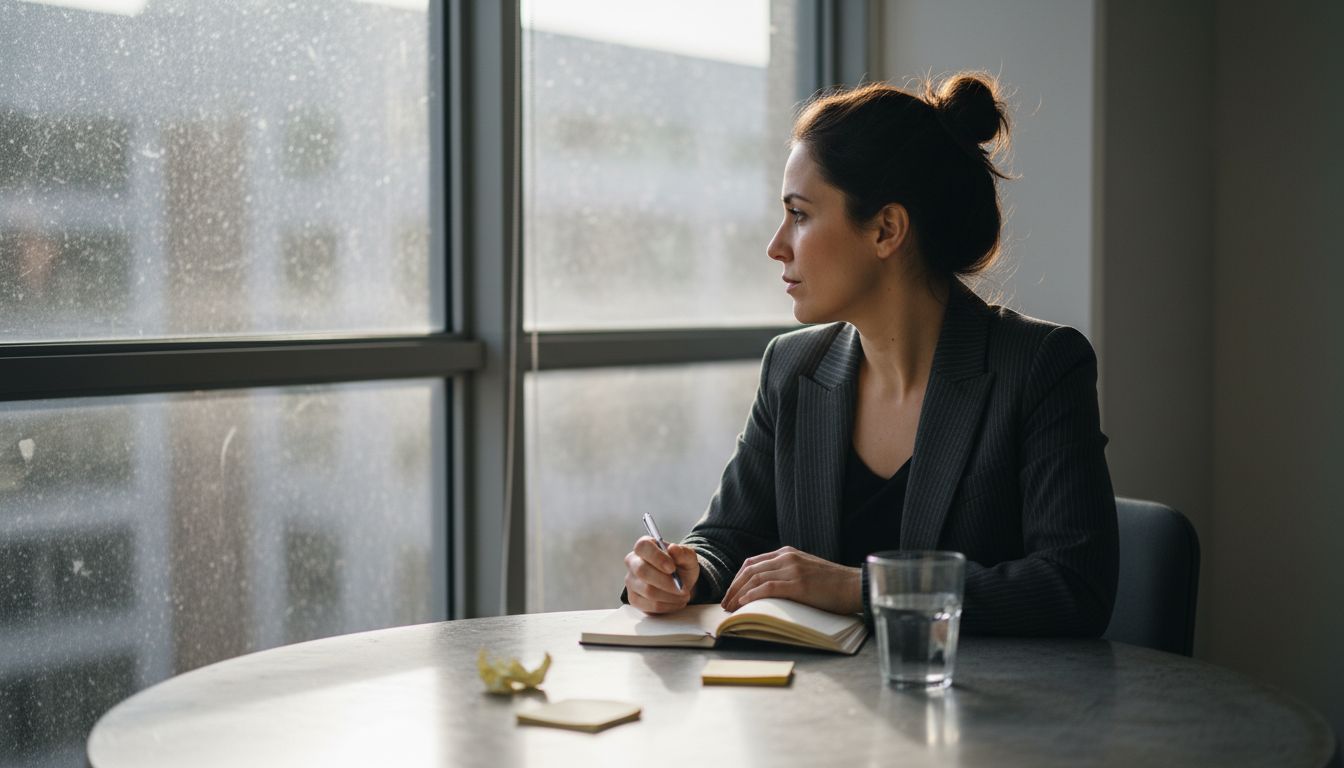 Profesional reflexionando junto a ventana
