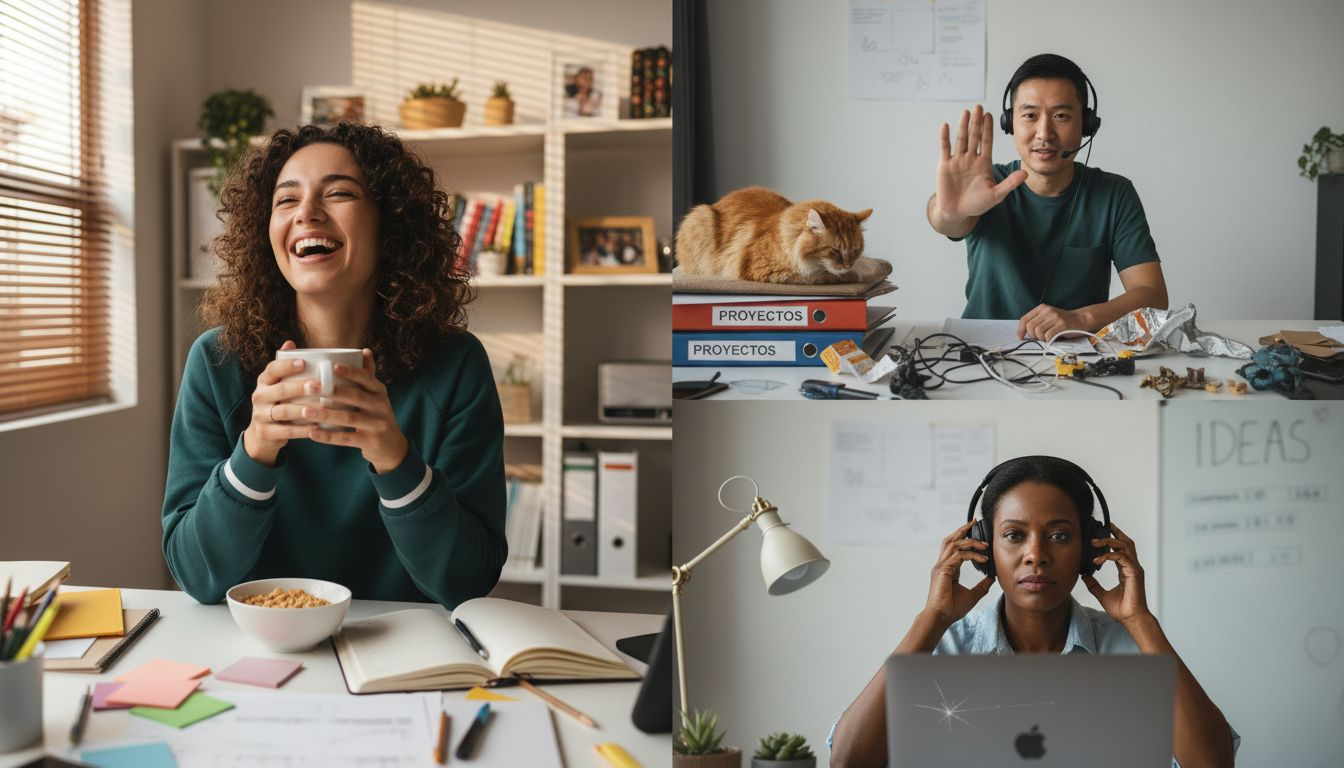 Compañeros de trabajo celebrando juntos a distancia por videollamada