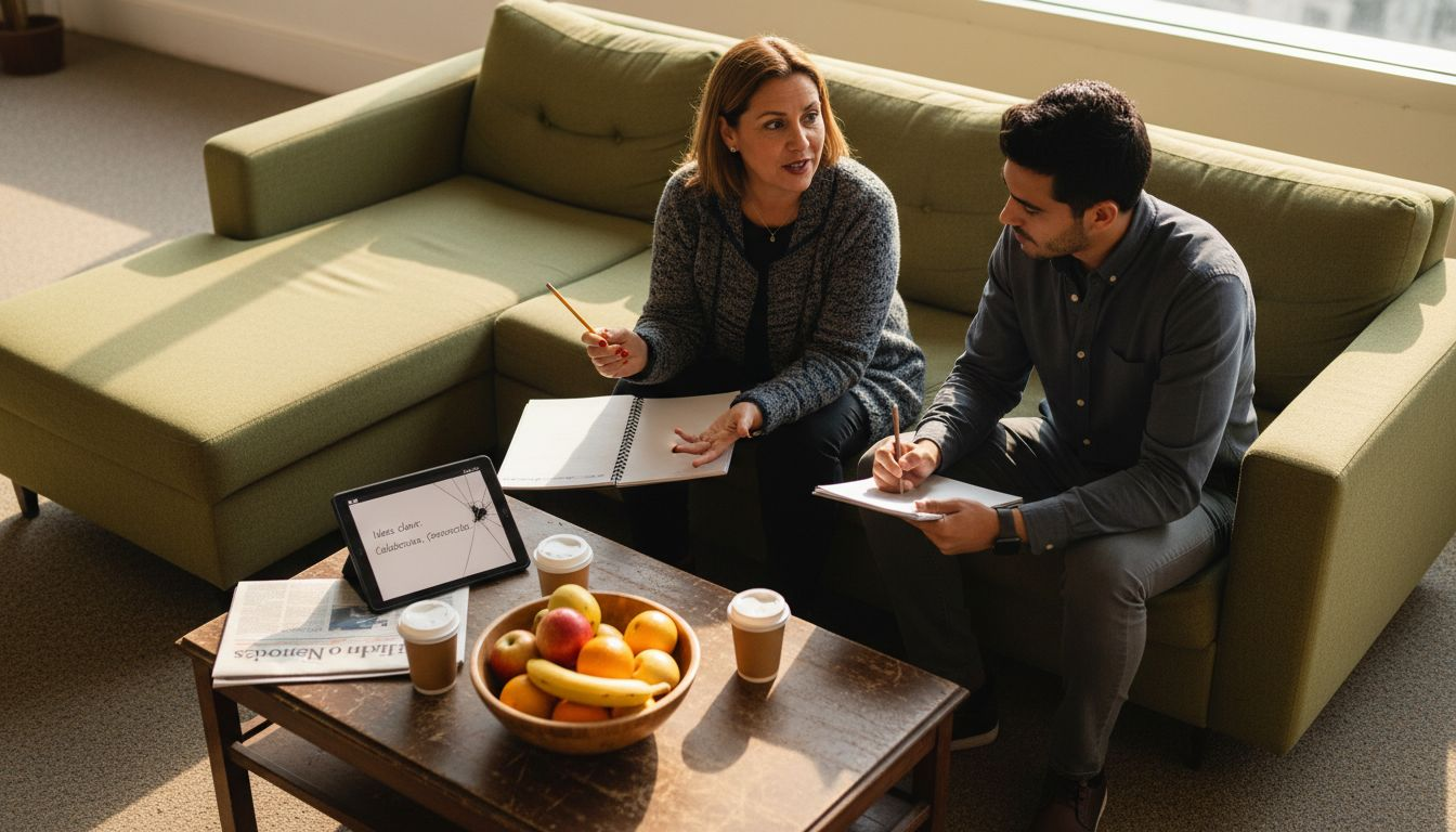 El equipo intercambia ideas de manera distendida durante una reunión informal.