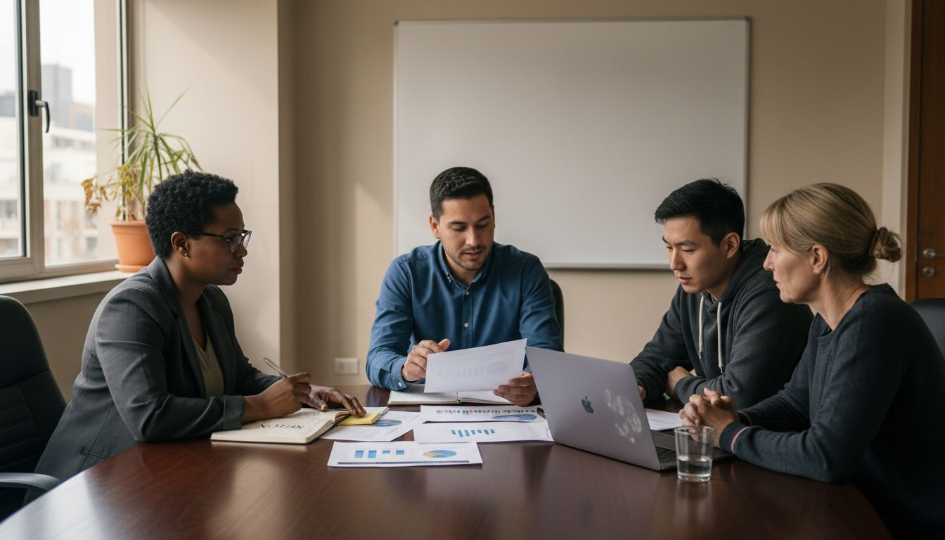 Un grupo de trabajo compartiendo ideas alrededor de una mesa