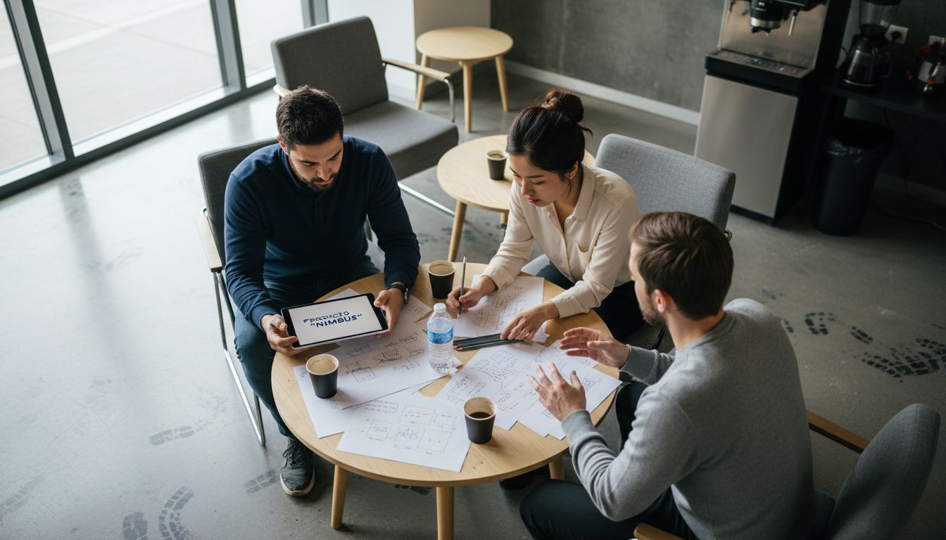 El equipo comparte y debate ideas en la sala de descanso