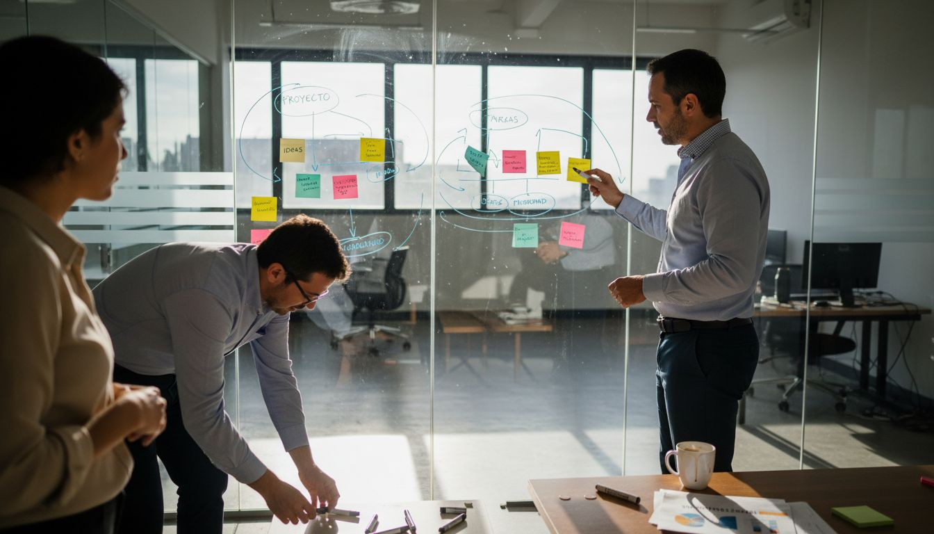 El líder reparte las tareas frente a la pizarra