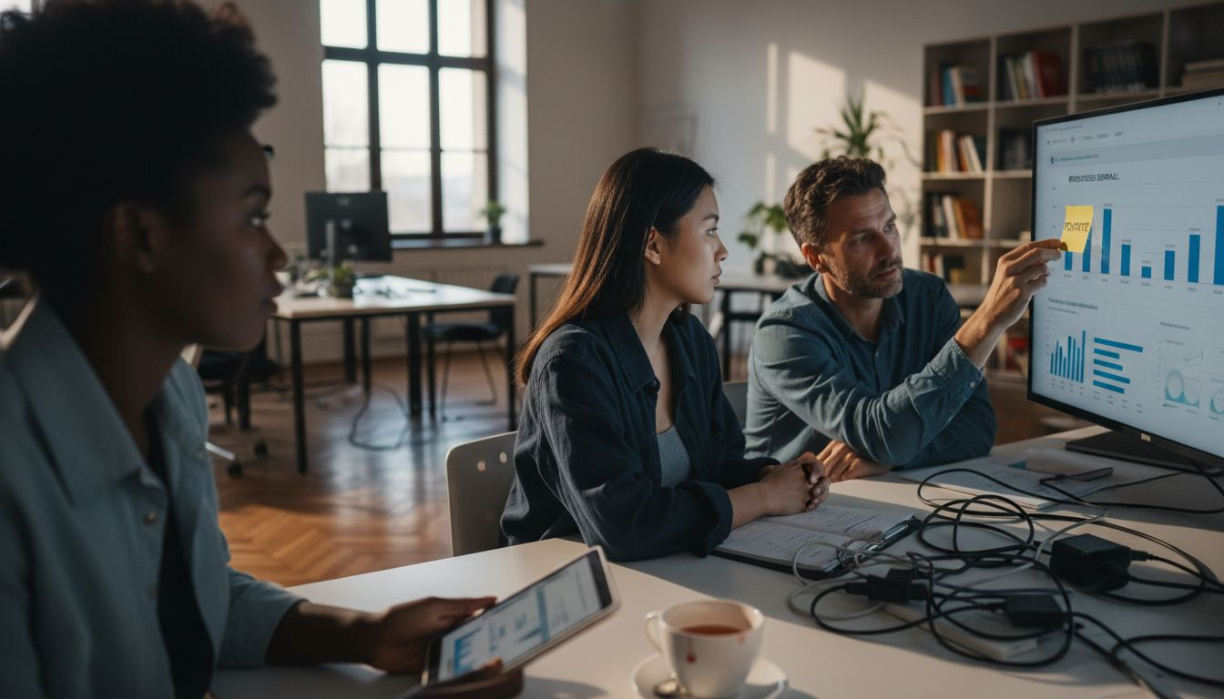 Un equipo de profesionales de tecnología trabajando juntos en una sala de oficinas
