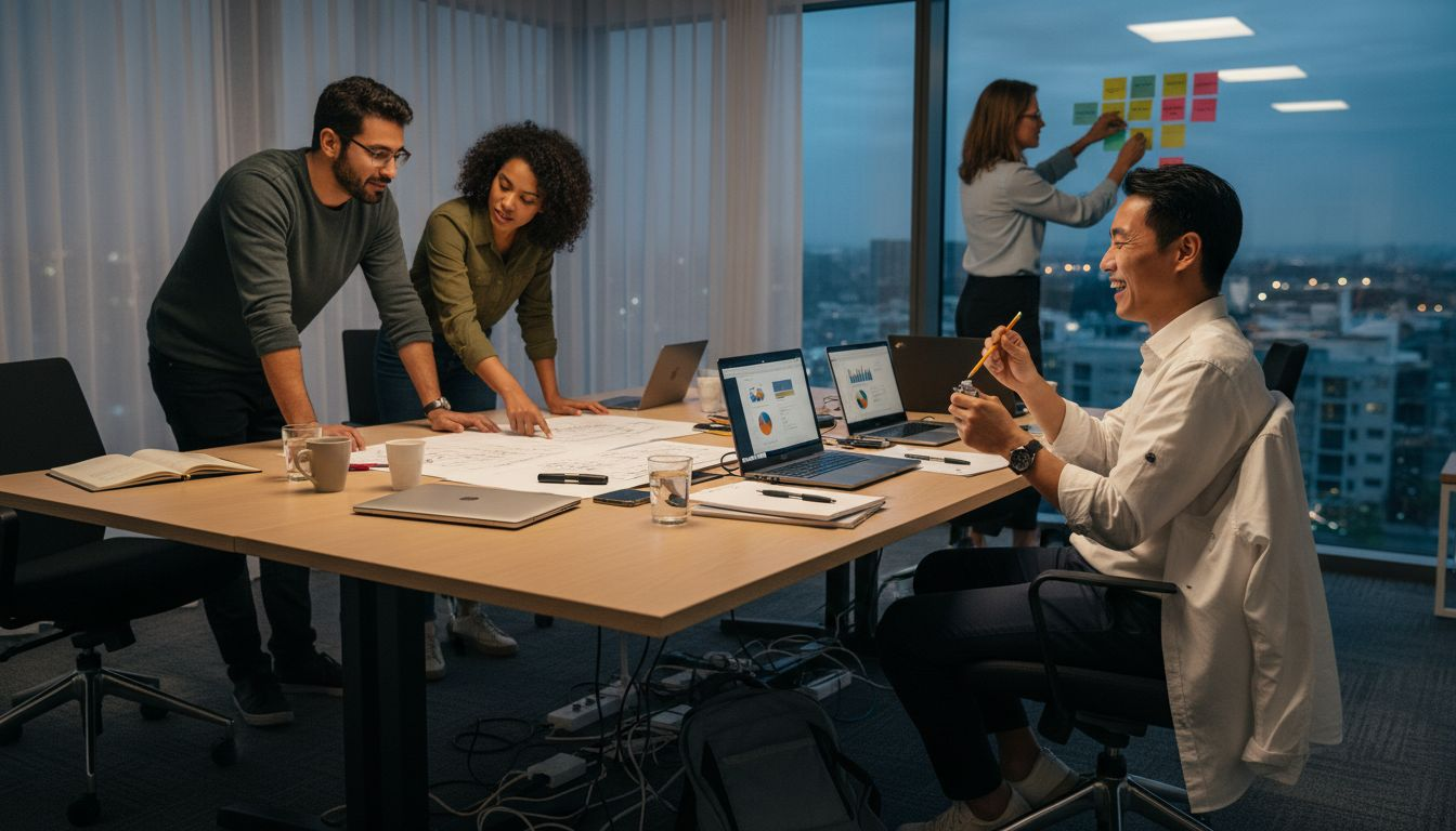 Trabajo en equipo con ideas frescas y creatividad