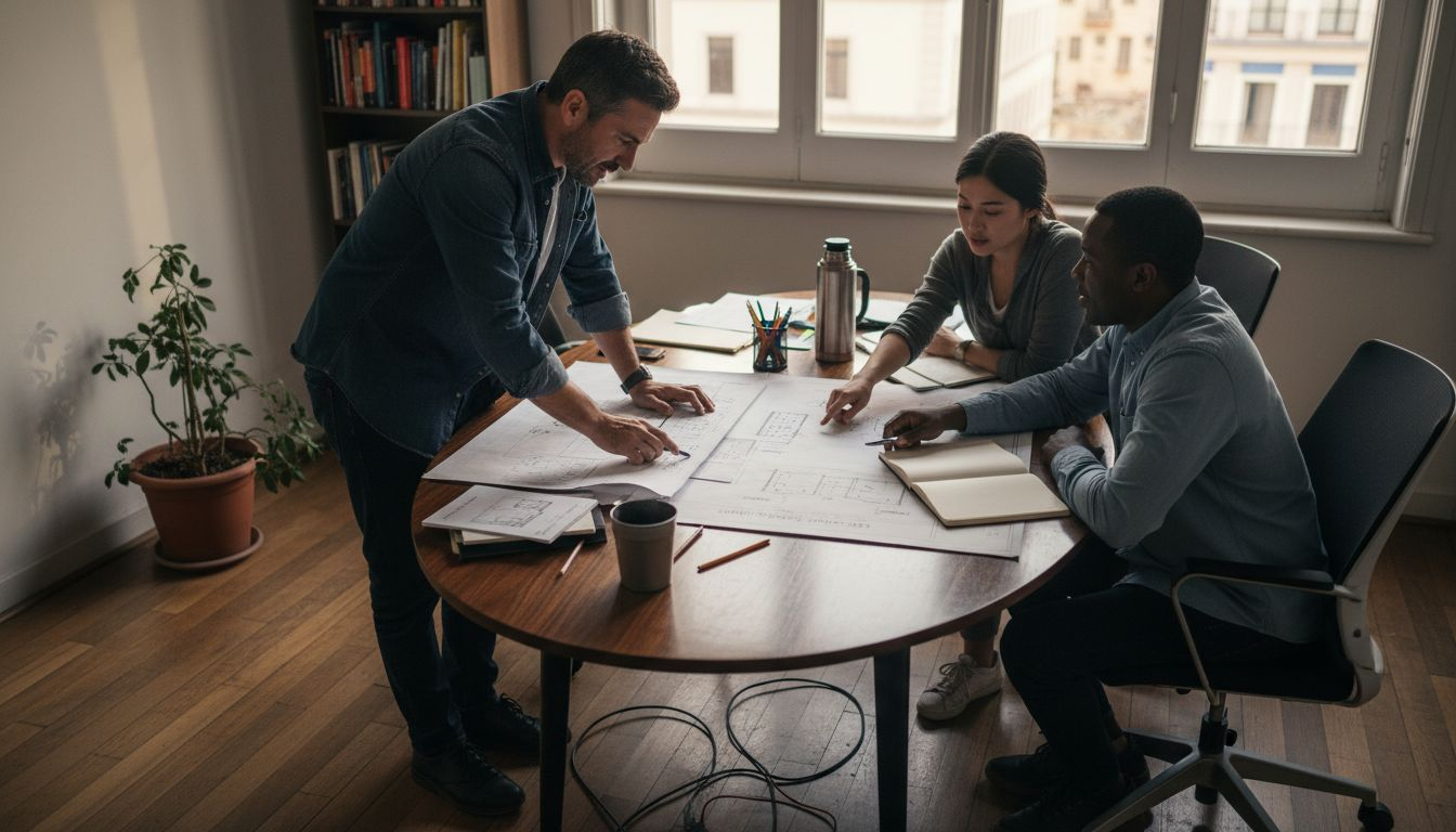 El equipo analiza los datos reunido en la sala de juntas.