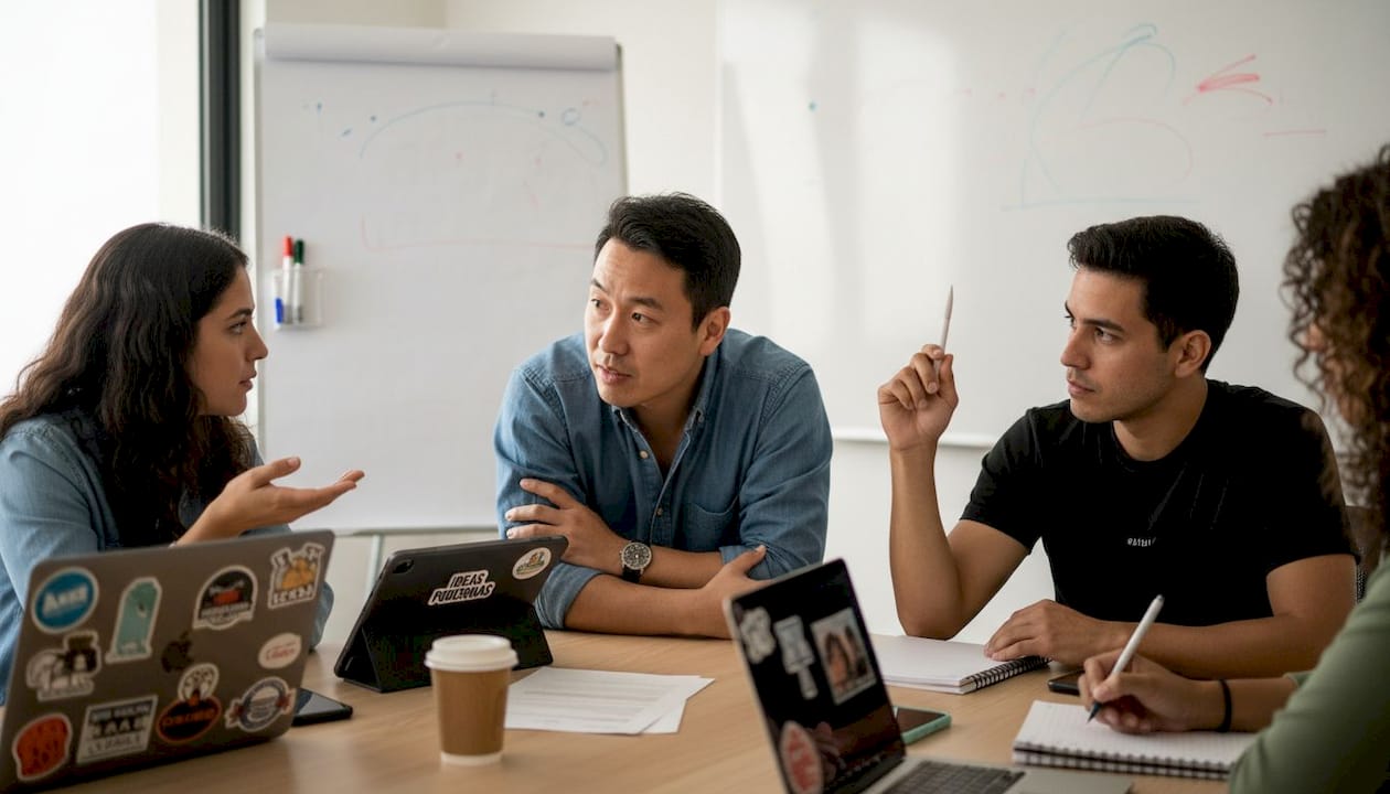 Jefe de equipo escucha activamente en reunión