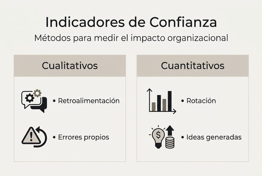 Infografía sobre los principales indicadores de confianza dentro de una organización