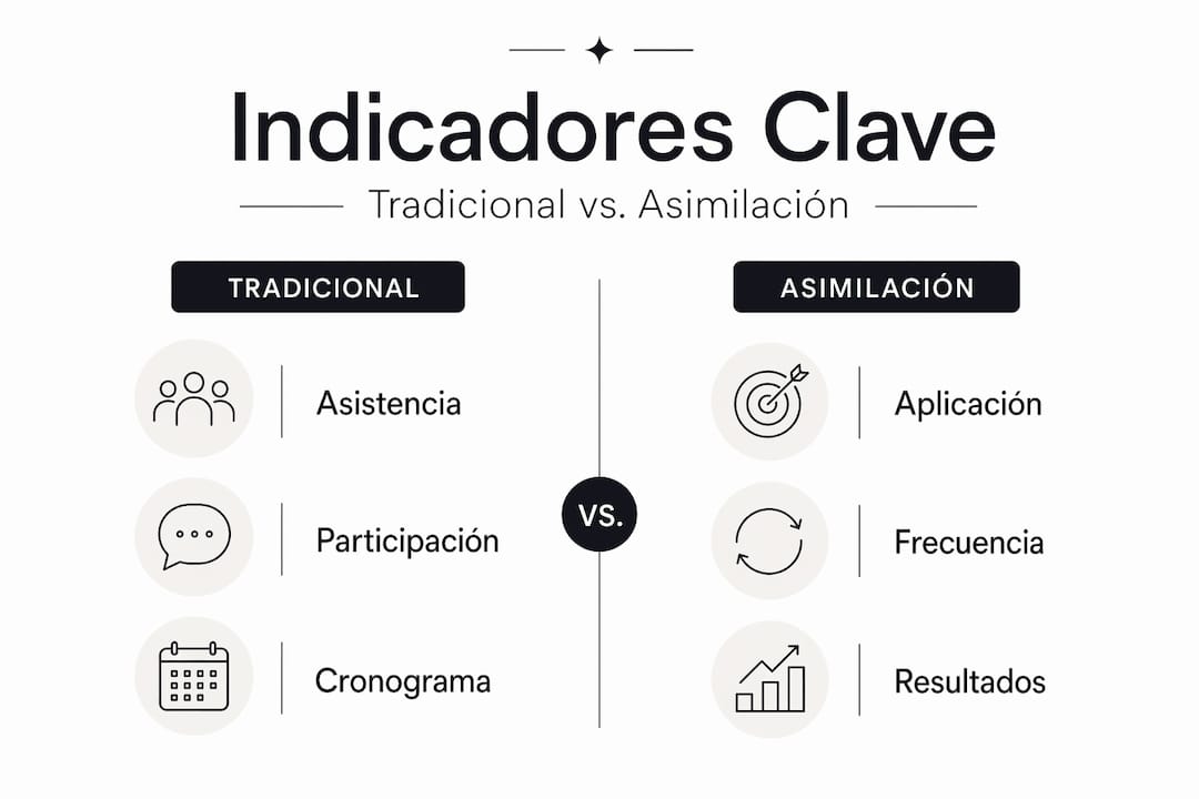 Infografía que muestra una comparación entre indicadores tradicionales y de asimilación