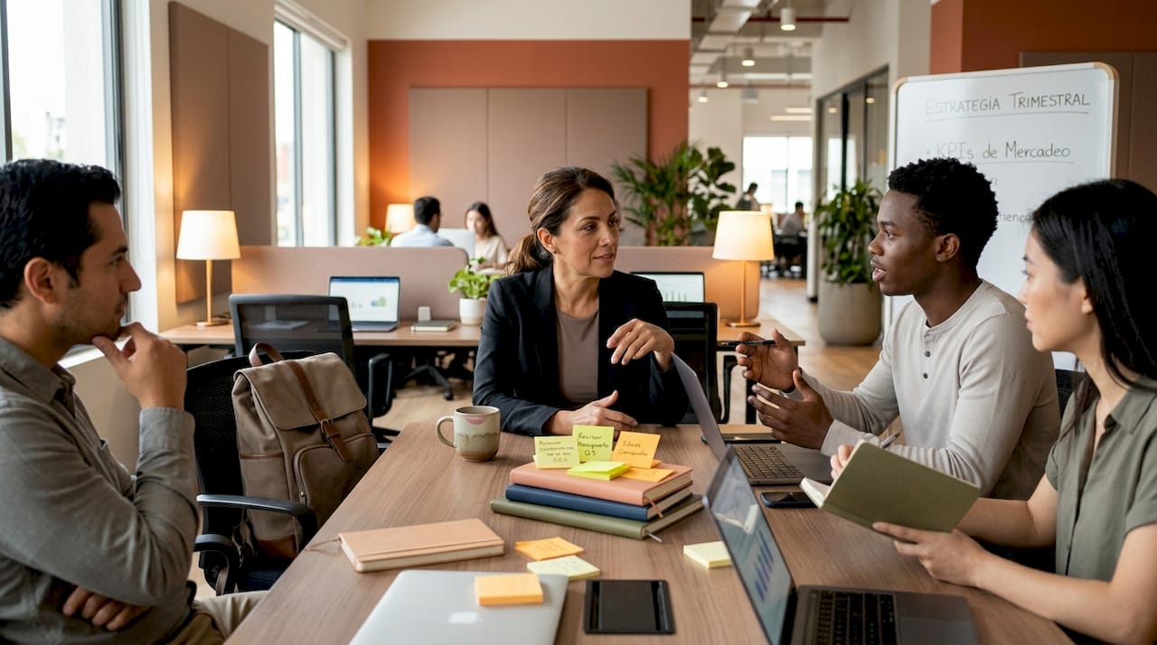 El gerente fomenta un espacio de trabajo donde todos pueden participar y compartir ideas en equipo.