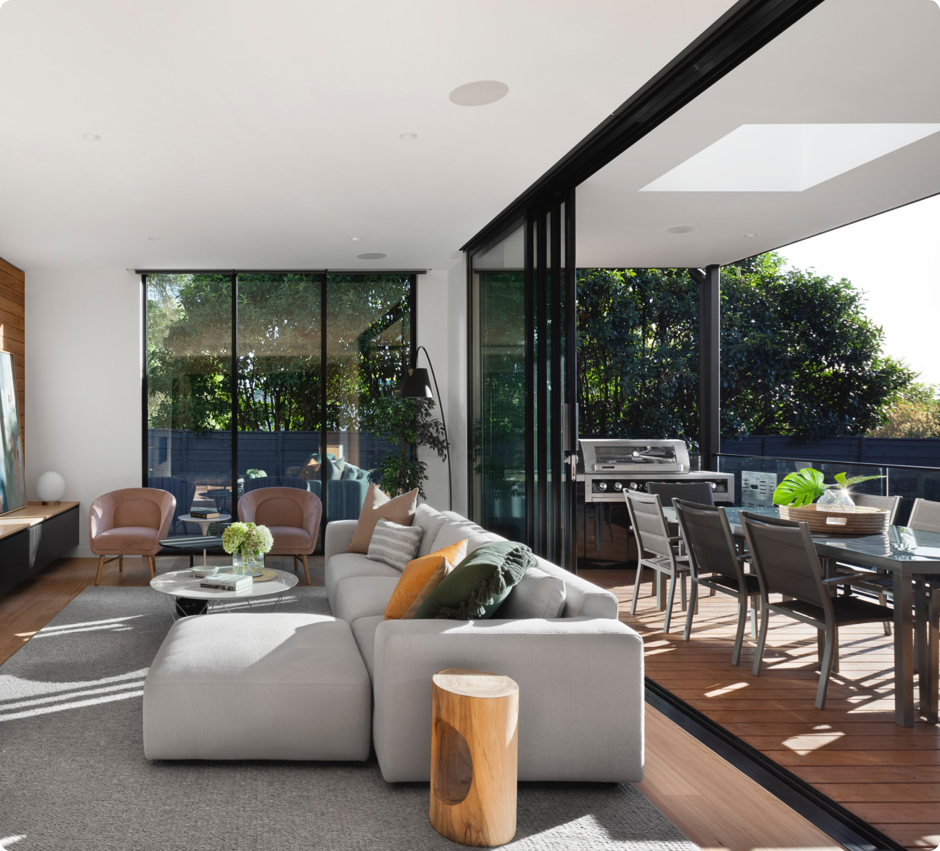 Photograph of modern house interior with open doors