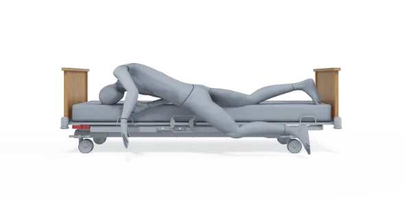 A person laying on a bed.