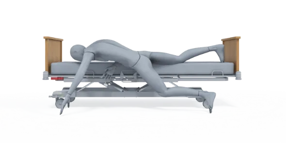 A person laying on a bed.