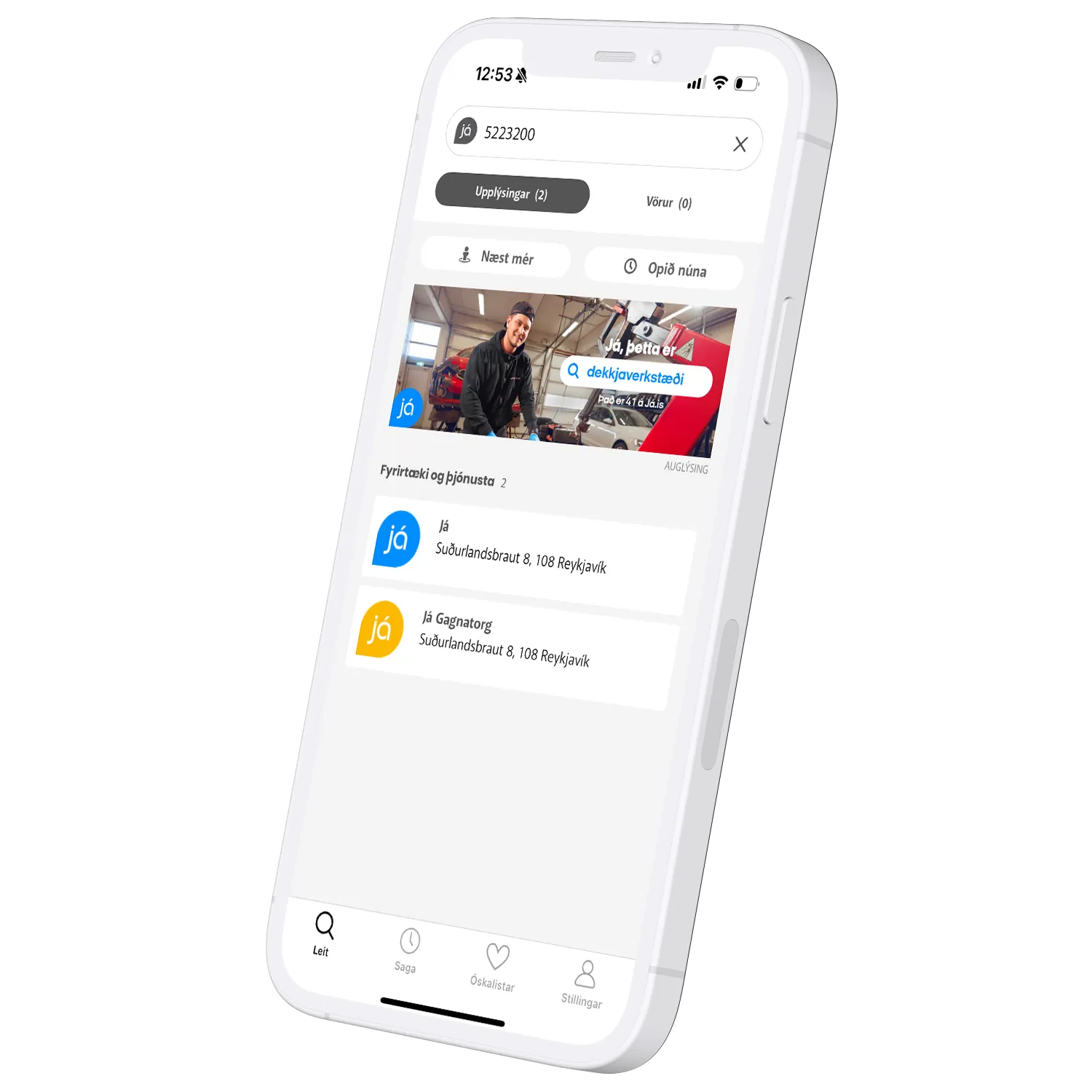 Sýnishorn af leit að símanúmeri
