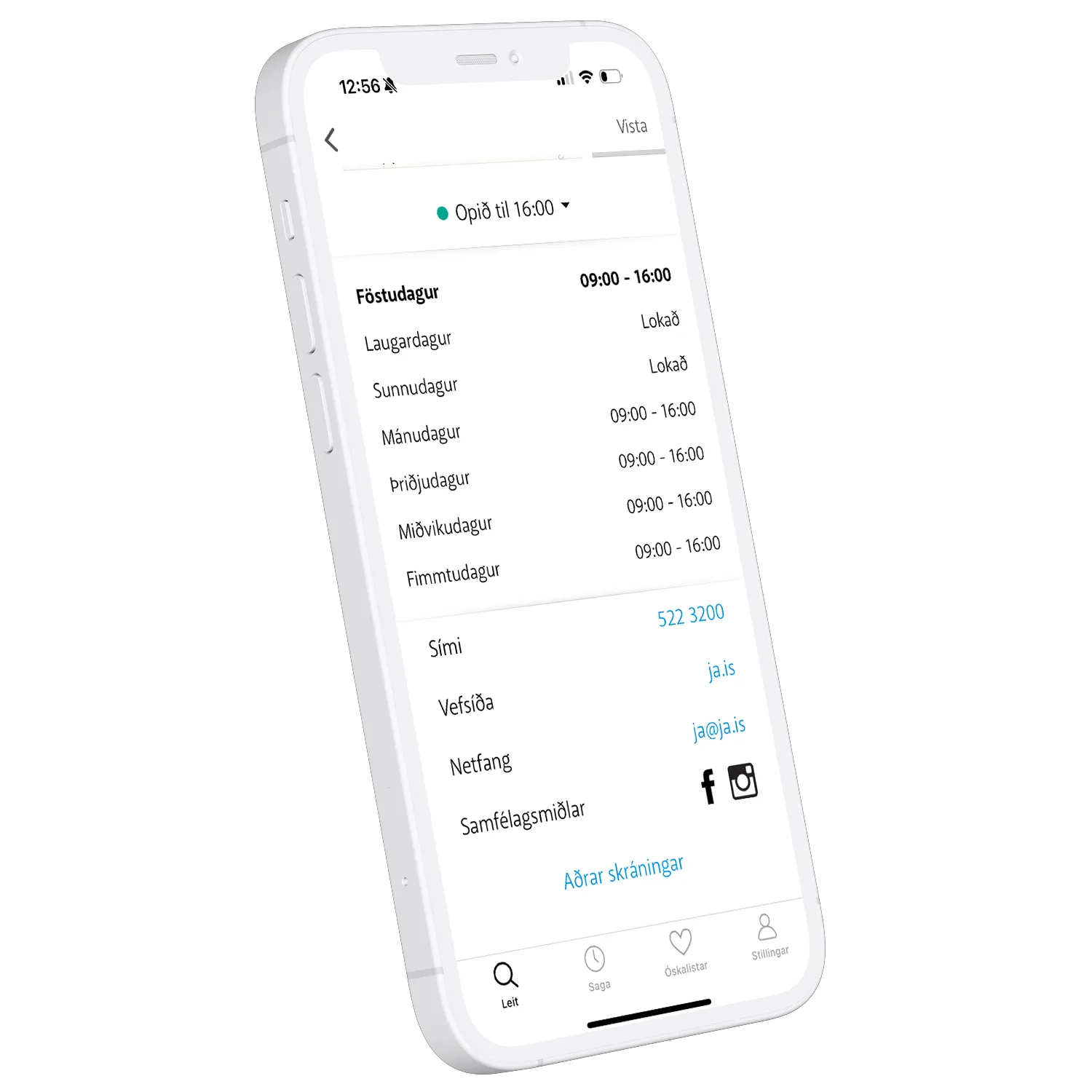 Sýnishorn af opnunartíma hjá fyrirtæki