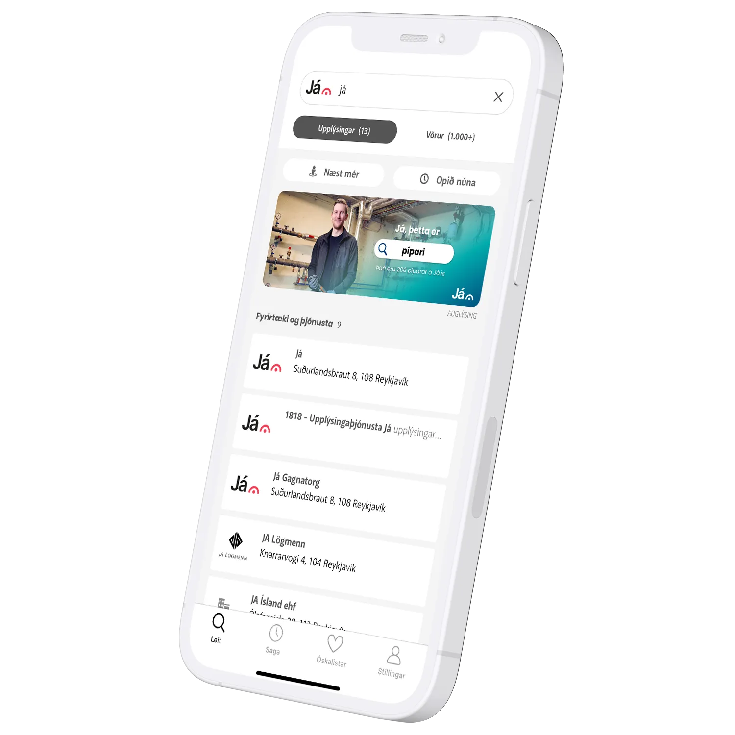 Sýnishorn af leit að símanúmeri