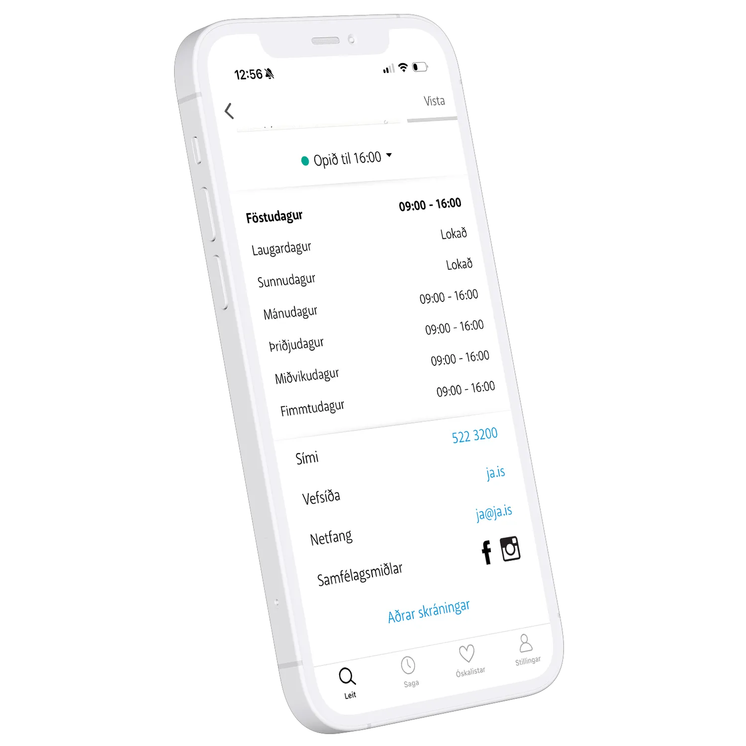 Sýnishorn af opnunartíma hjá fyrirtæki