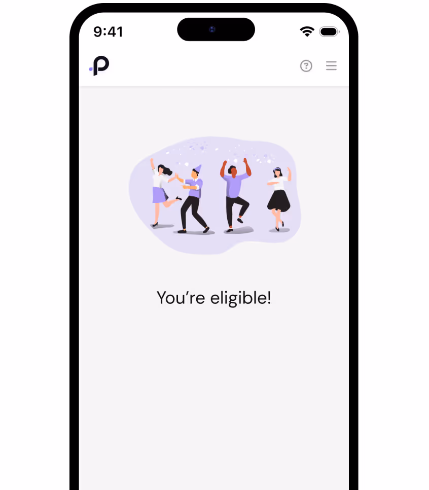 Smartphone screen showing an app message with four people dancing above the text 'You’re eligible!'