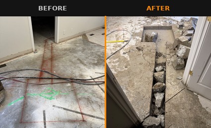 Basement trench cut, before and after.