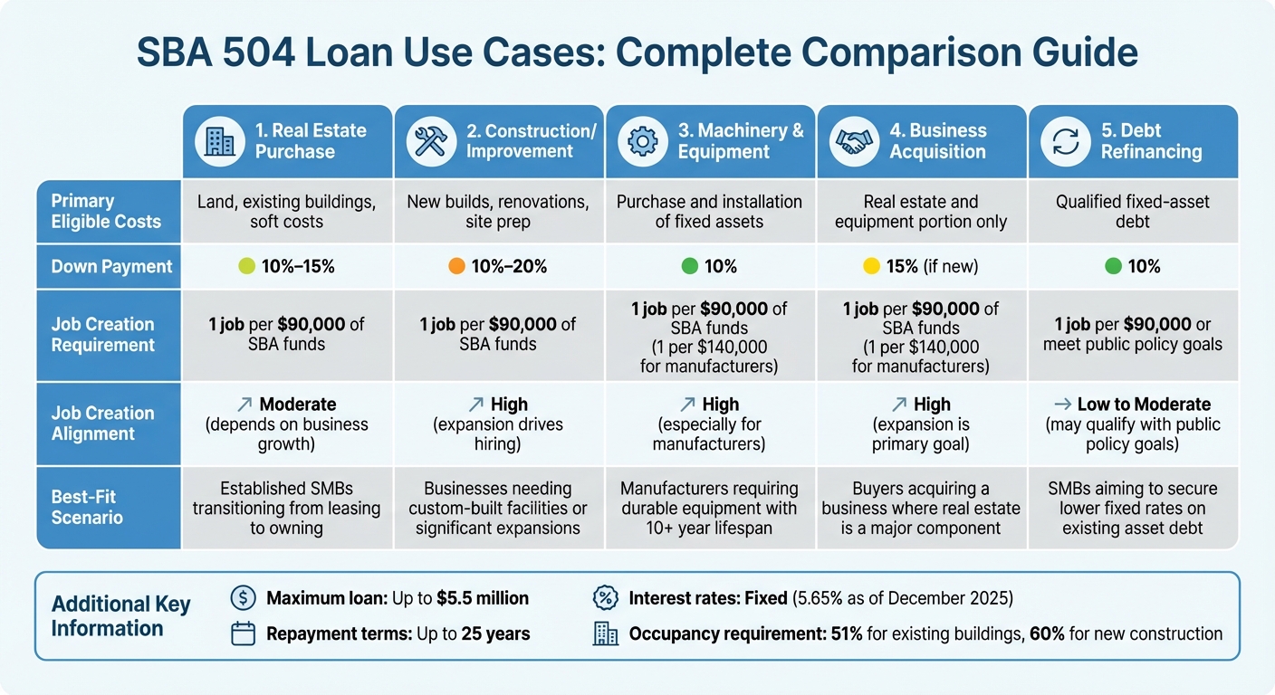 SBA 504 Loan Use Cases Comparison: Down Payments, Costs, and Requirements