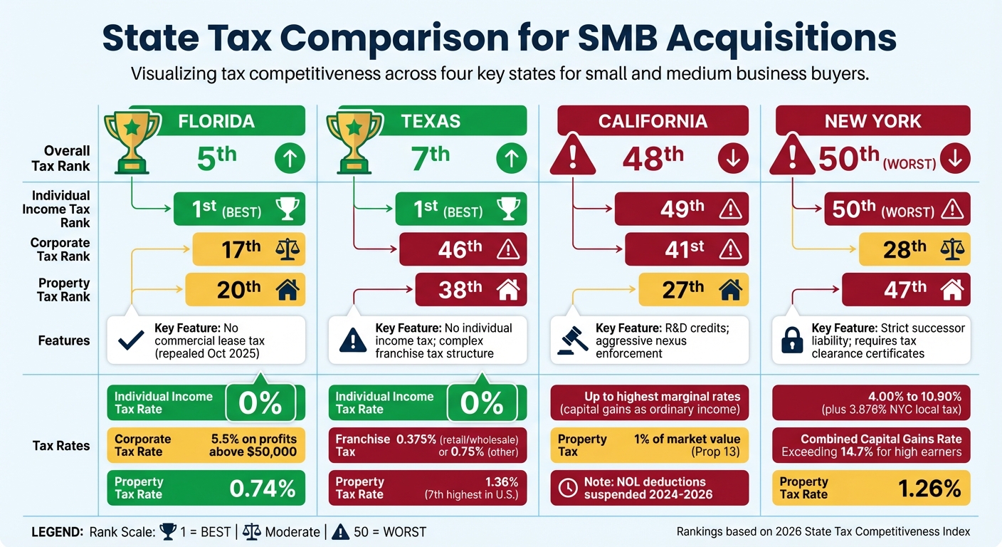 State Tax Comparison for SMB Acquisitions: Florida, Texas, California, and New York