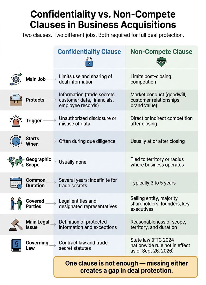 Confidentiality vs. Non-Compete Clauses: Key Differences in Business Acquisitions