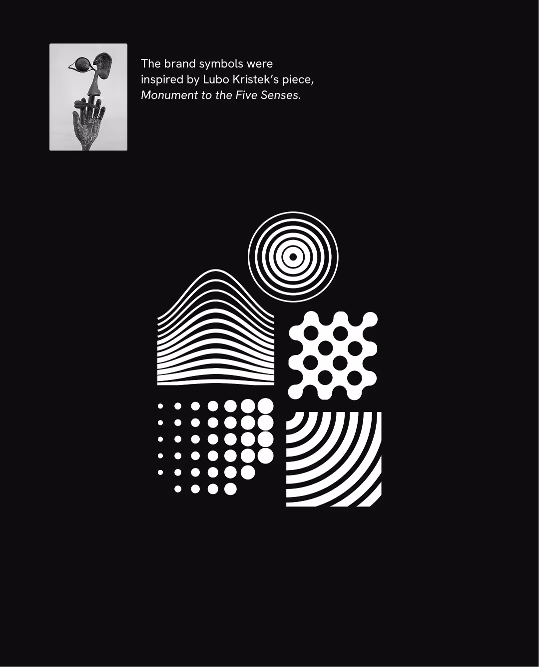 Five black abstract icons that represent each of the human senses.