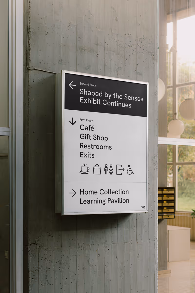 indoor sign showing visitors where the museum's facilities are