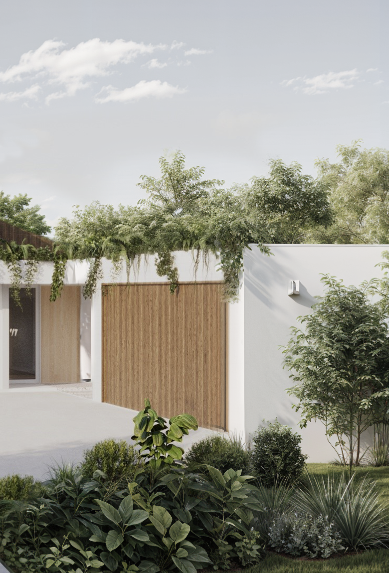 Outdoor 3d Render of House Facade with Green Garden