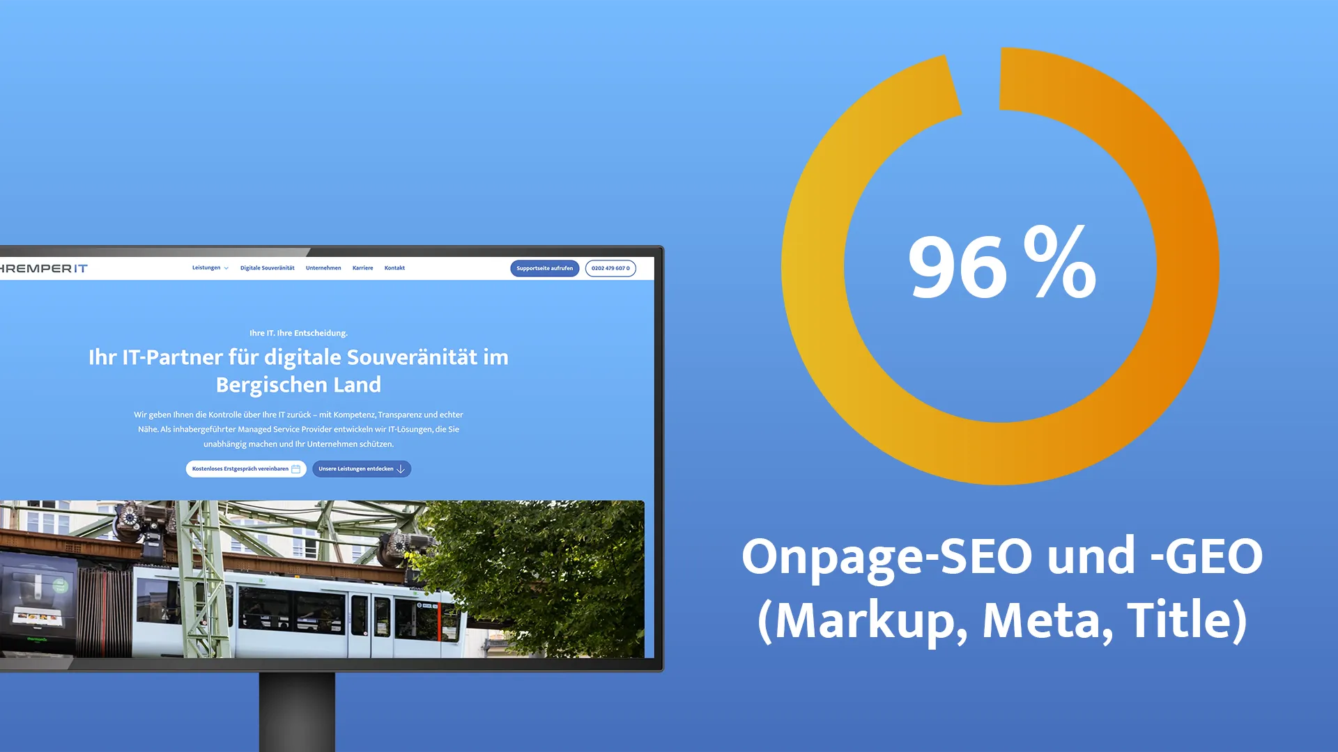 Die wichtigsten Metriken, die wir mit der neuen Website schremper-it.de erreichen (Quelle: semrush, Google Analytics und Google Search Console): 100 % Website-Performance (minified JS und CSS), 100 %KI-Suche (Markup, LLMs.txt), +14 % Website-Health (vorher 82 %, jetzt 96 %), 96% Onpage-SEO und -GEO (Markup, Meta, Title), +72 % durchschnittliche Interaktionszeit. Wir freuen uns, Schremper IT als Lead-Agentur weiterbetreuen zu dürfen, und werden die Metriken weiter verbessern. 
