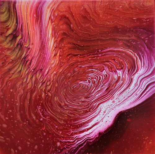 Acrylic art depiction of a red galaxy