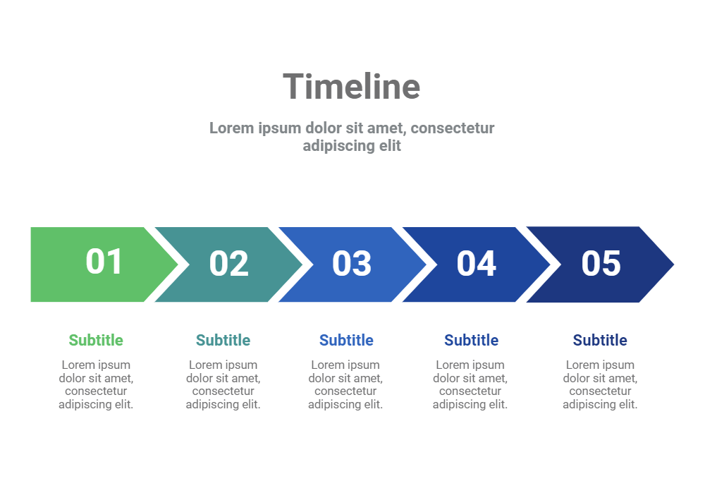 An editable high resolution scientific image depicting Timeline (5 Segments, Horizontal)