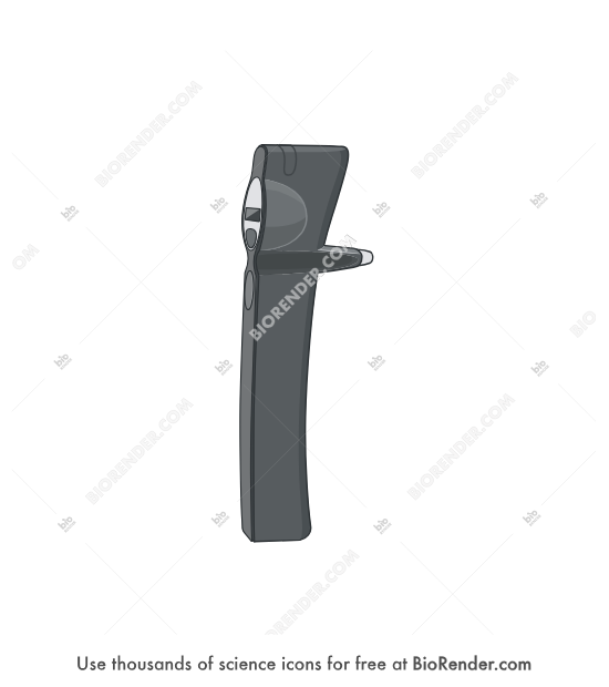 Tonometer - Editable icon of A vertically standing device with a small display panel and a thin probe, from the front-side view