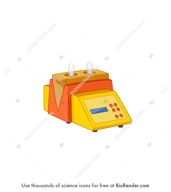 Tissue dissociator (gentleMACS Octo Dissociator, two tubes capacity) - Editable icon of An orange plastic machine with two M tubes in it