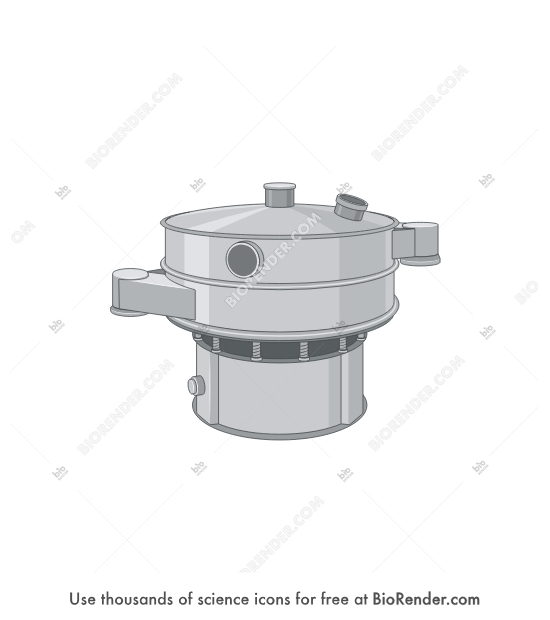 Vibroscreen (multi-deck) - Editable icon of A vibroscreen (vibratory screener) mechanical separator with ports on top, side and and springs and base platform