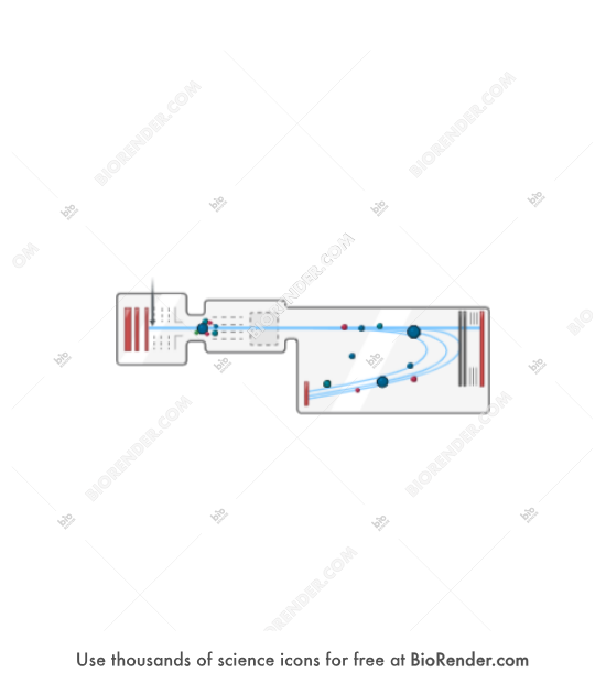 Time-of-flight mass analyzer - Editable icon of A schematic superior view of a time of flight mass analyzer, reflectron type